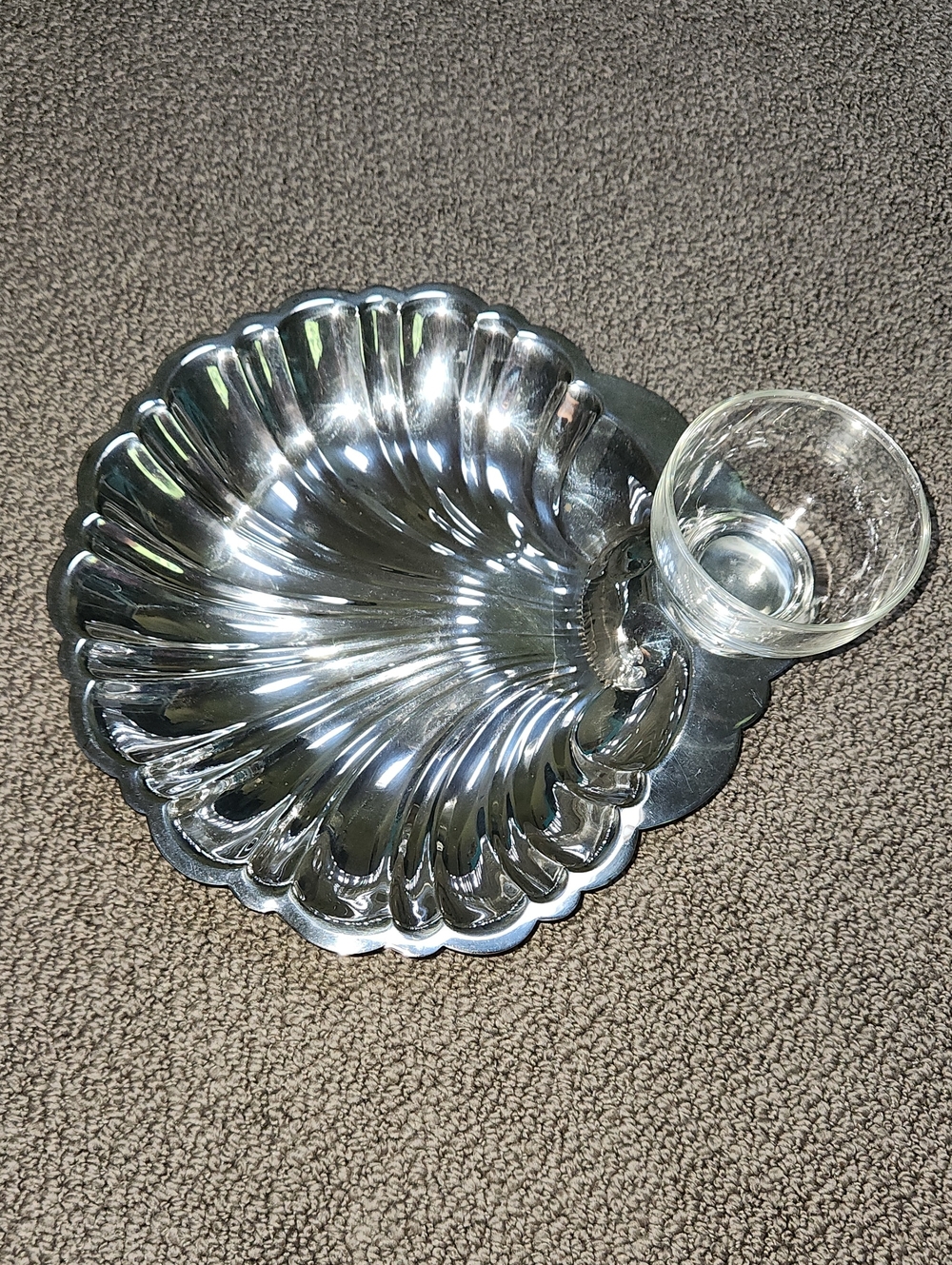 Crosby Vintage Silver Plated Serveware Snack Tray with Glass Dip Cup